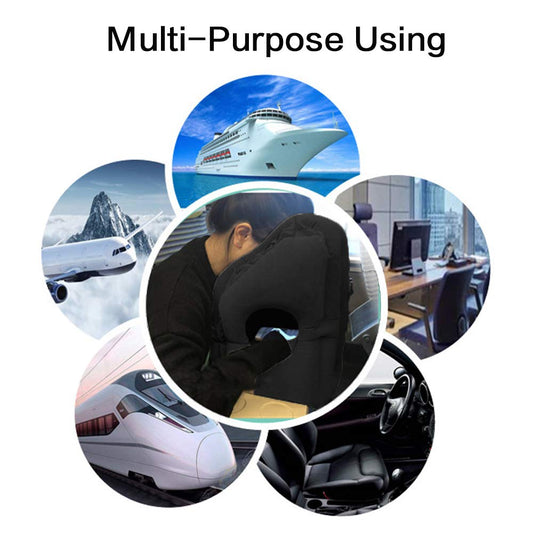 Kimiandy Inflatable Travel Pillow for Airplane, Neck Air Pillow for Sleeping to Avoid Neck and Shoulder Pain, Support Head and Lumbar, Used for Airplane, Car, Bus and Office (Black)