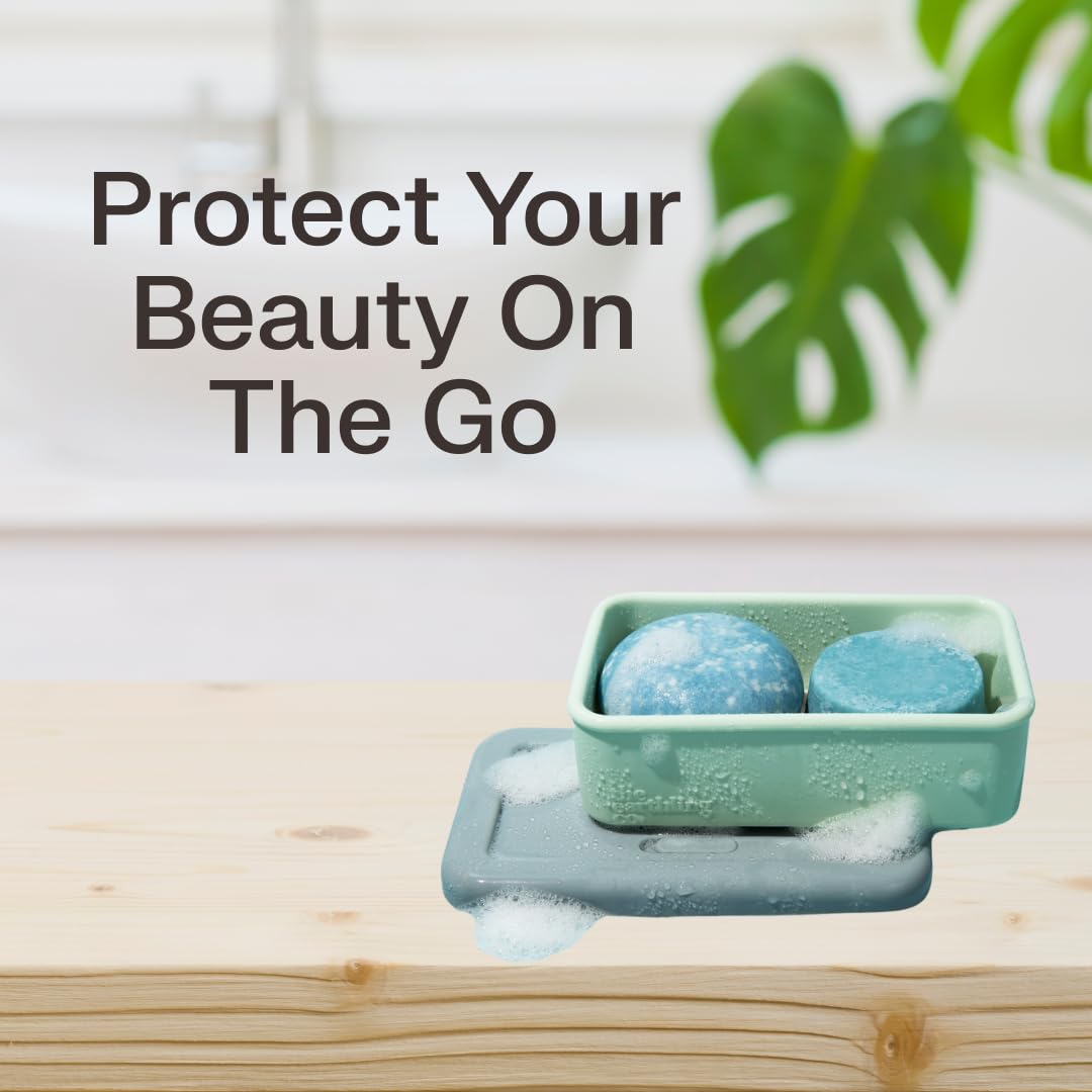 The Earthling Co. Leakproof Soap Case for Travel - Compact Portable Silicone Container with Removable Soap Dish for Drainage, Lightweight Shampoo and Conditioner Bar Holder for Shower Toiletries