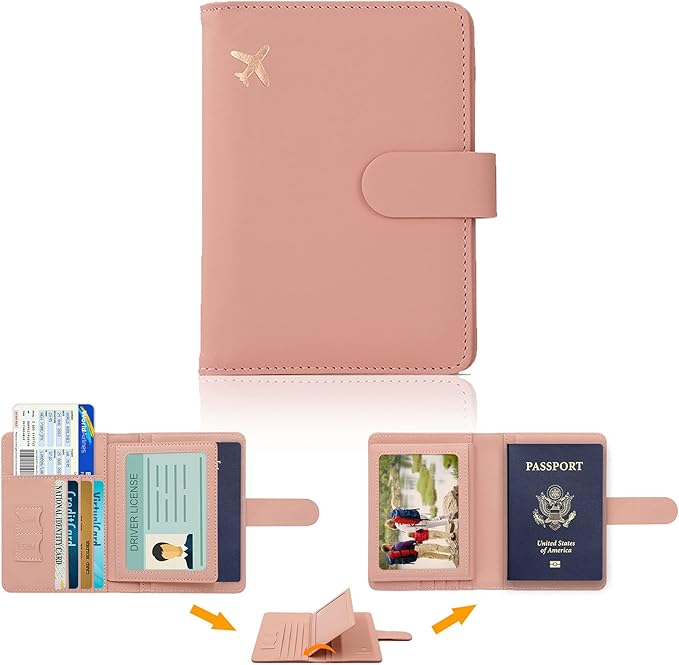 Cnycmy Passport Holder with Airtag,Passport-Wallet-Holder for Women, RFID Passport Holder with Slot Waterproof, PU Leather Travel Passport Case (pink)
