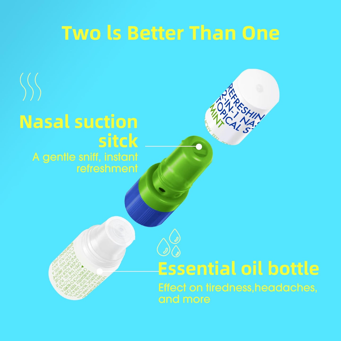 Herb Island 2 in 1 Nasal Stick Inhaler, Nose Refreshing VapoInhaler, Essential Oil Rub, On-The-Go, Freshing, Focus, Awake (3 pcs, Greengrape)