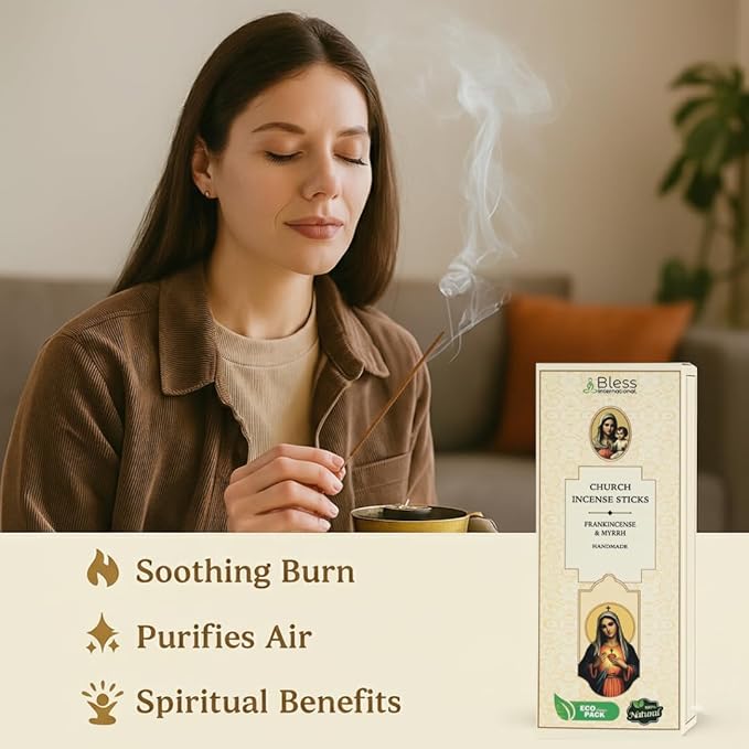 Bless-Charch-Frankincense-and-Myrrh 100%-Natural-Handmade-Hand-Dipped Organic-Chemicals-Charcoal-Free Purification-Relaxation-Positivity-Meditation Best-Woods-Scent (500 Sticks(26 OZ))