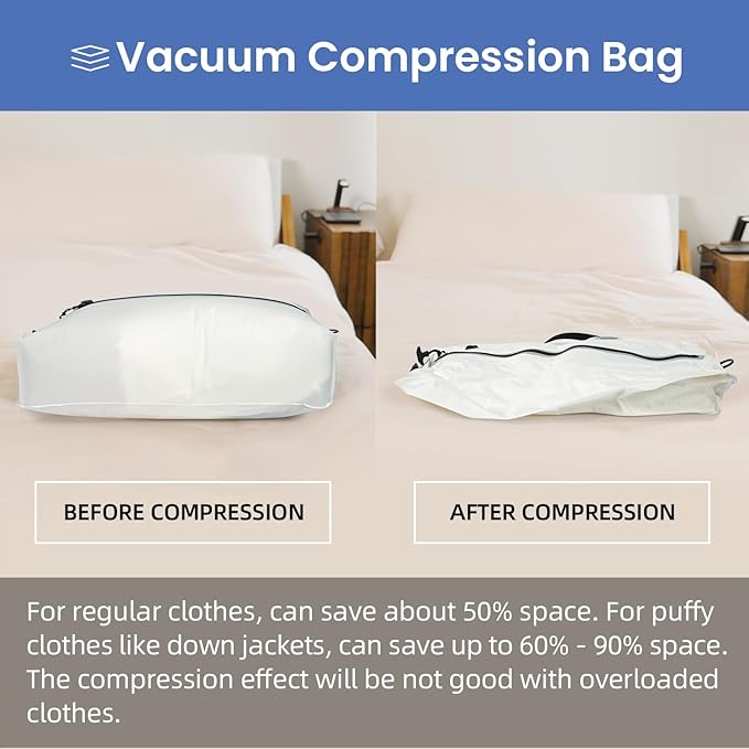 BAGAIL TPU Vacuum Bag for Travel, Reusable Compression Bag with IPX8 Waterproof Zipper, Save Space for Suitcase, Backpack and Carry on (White, Large, With Pump)