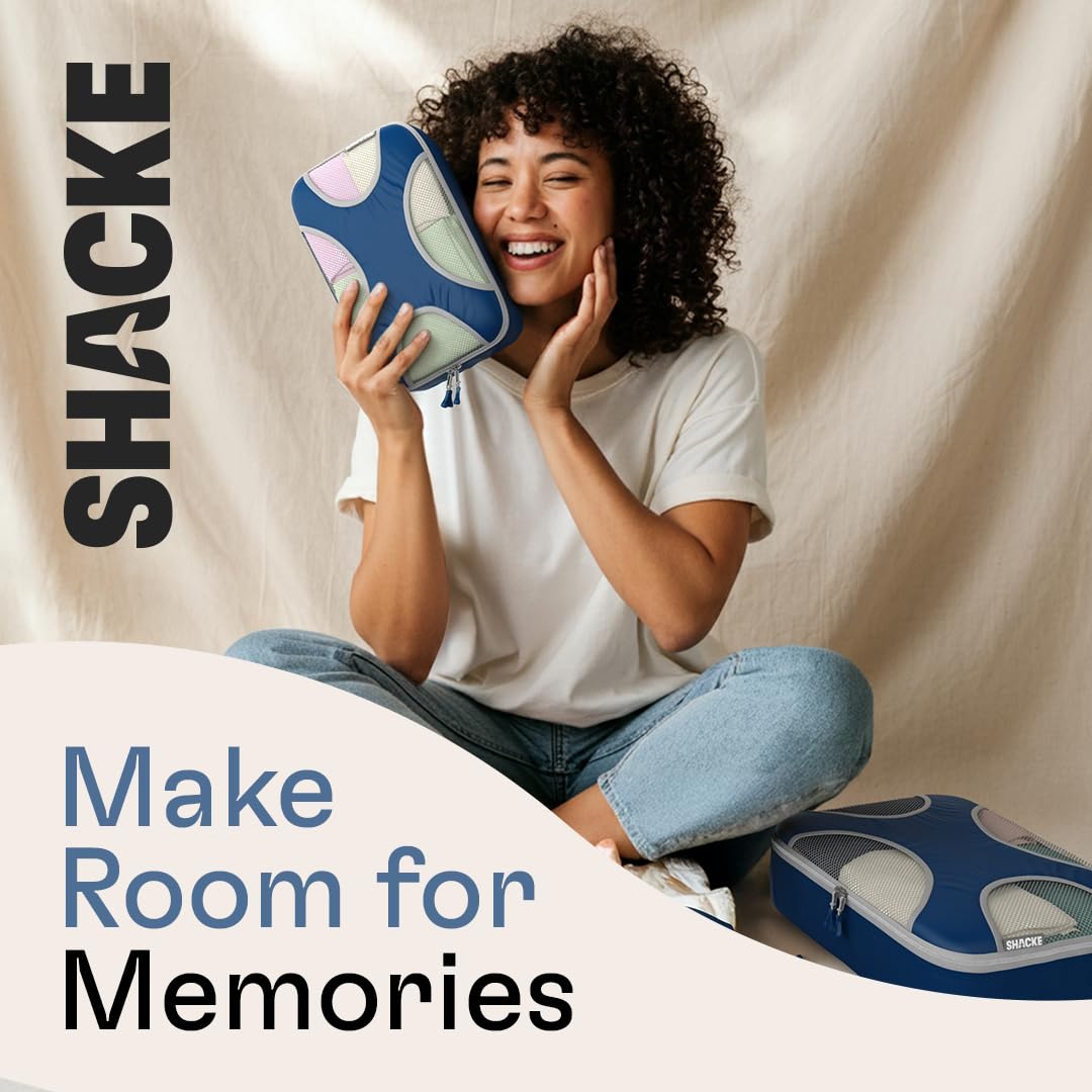 Shacke 6 Set Packing Cubes for Travel - Compression Packing Bags/Travel Organizer - Luggage Organizer Bags for Traveling - Travel Essentials for Women - Cruise Must Haves Packing List (Navy Blue)