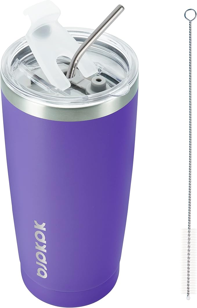 BJPKPK Purple Insulated Tumbler With Lid And Straw 20 oz Stainless Steel Tumblers Coffee Thermal Cup