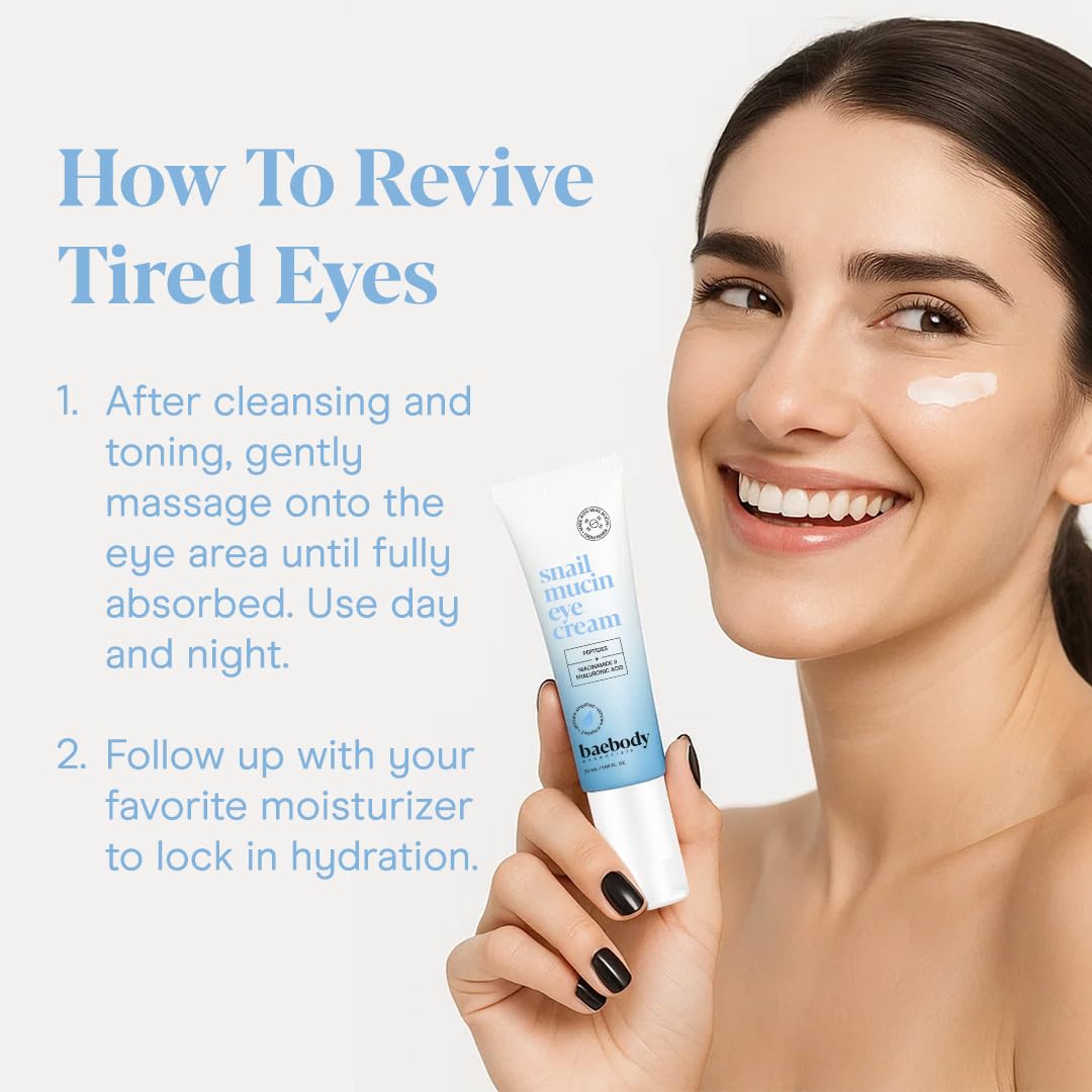 Baebody Snail Mucin Eye Cream (30 ml/1.06 fl oz) - Anti-Aging Eye Cream for Dark Circles and Dry Skin - Snail Mucin Serum with Peptides and Hyaluronic Acid