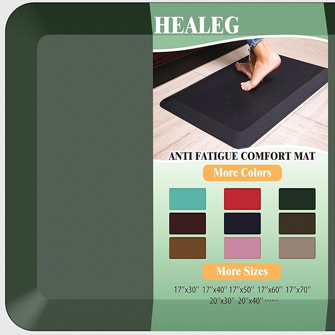 1" Extra Thick Anti Fatigue Floor Mat 70" L x 17" W,Kitchen Mat, Standing Desk Mat,140D Advanced PU Foam Ergonomic Comfort at Home, Office, Garage, Sink (Green)
