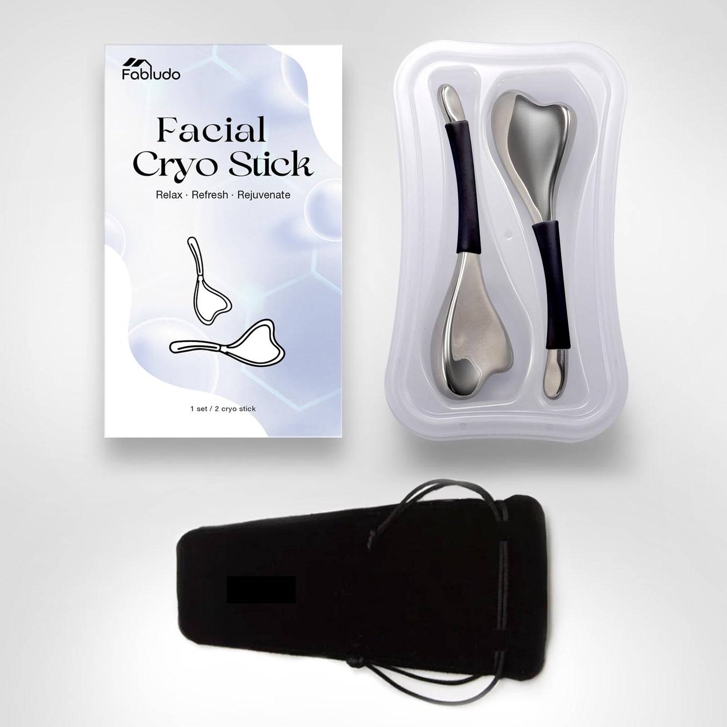 Fabludo 3-in-1 Cryo Gua Sha Facial Tools, Ice Roller Globes for Women Face and Eyes Massager, Unbreakable Stainless Steel Face Sculpting Skin Care Tools, Esthetician Supplies with Carry Case