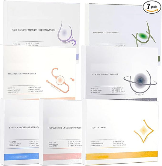 7 Set Facial Serum Pods Kit for CO2 Oxygen Facial Machine, Beauty Salon and Home Spa Day, Facial Pods Set, 6 Pods+6 Prime Gel+6 Serum, Radiant, Detoxifying, Control Oil, Hydrating, Rejuvenate, Firming
