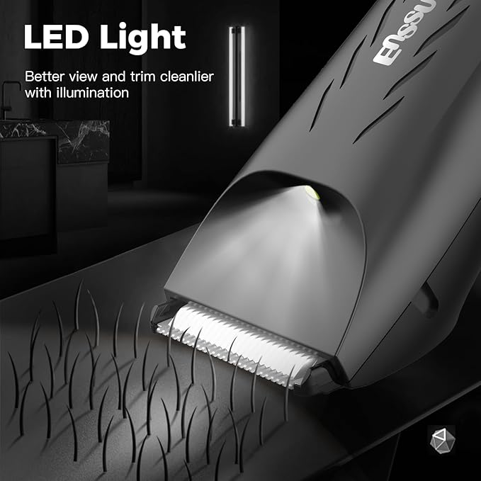 2-in 1 Body Hair Trimmers for Men, Pubic Groin Hair Trimmer for Men with Dual-Head Trimmer & Foil Blade, Electric Ball Trimmer Razors w/Light, Charging Dock, Waterproof Body Groomer Shaver Kit