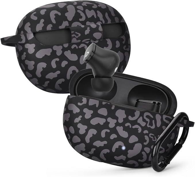 AIRSPO Silicone Case Compatible with Beats Studio Buds Case 2021 Soft Protective Cover for Beats Wireless Earbuds with Keychain (Black Leopard)