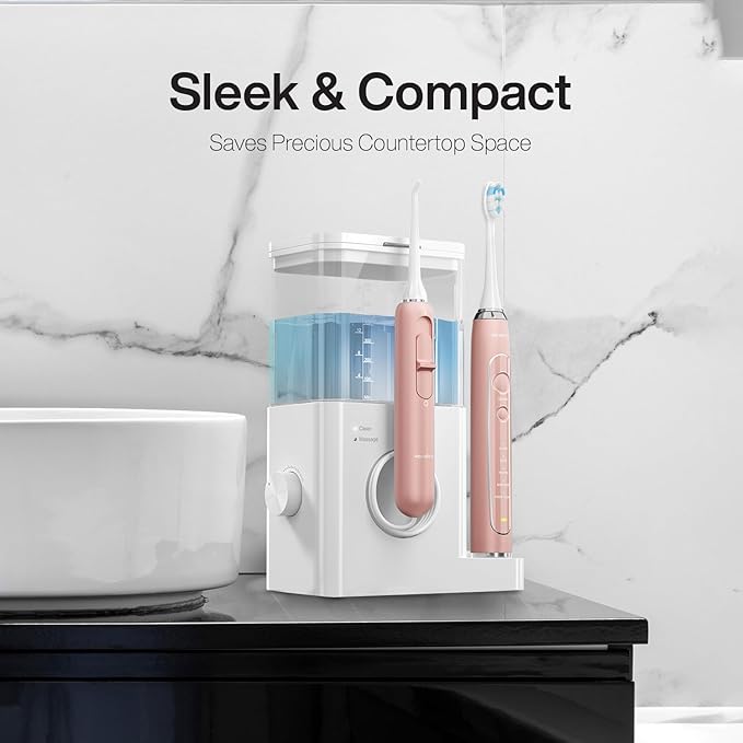 Aquasonic Home Dental Center PRO – Brushing & Flossing Made Easy – Brush & Floss – Power Toothbrush & Water Flosser – Whiter Teeth & Healthier Gums