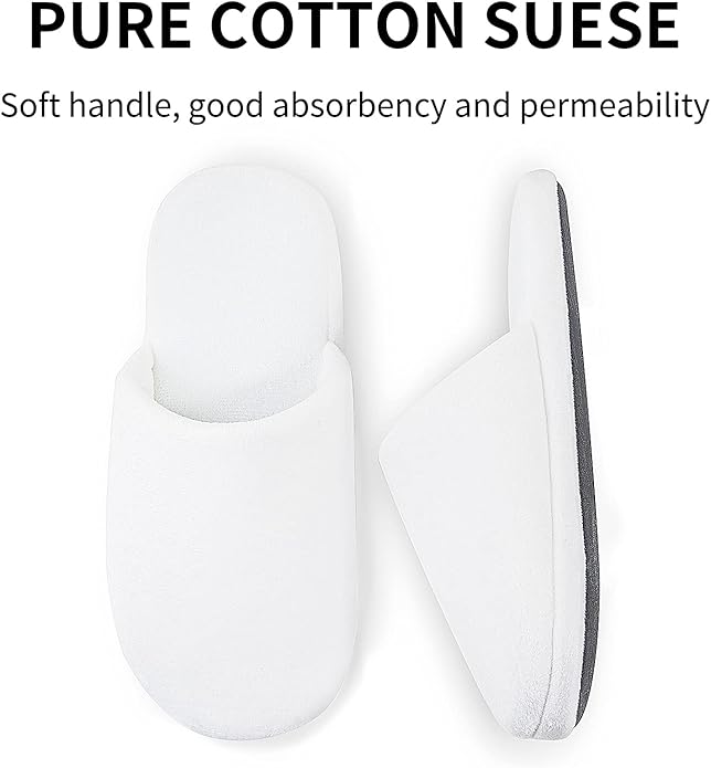 3-Pair Luxury Spa Slippers - Cotton Memory Foam Non-slip Closed Toe Washable Slippers for Hotel,Guest,Travel,Bride,Women and Men