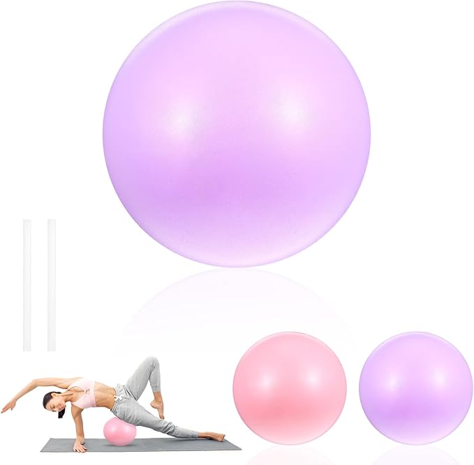 2 Pcs Pilates Ball 9 Inch Small Exercise Mini Soft Workout Yoga Ball Squishy Exercise Barre Yoga Balls for Home Gym Pilates Core Training Workout Balance Stability with Inflatable Straw