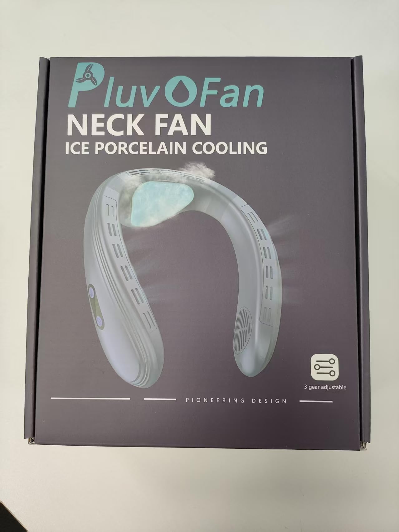 PluvoFan Neck Fan Back-Windy 6000mAh with Cooling Plate Bladeless Portable Thermo-Electric Cooler Rechargeable Camping Essentials for Women Men Outdoor Activities Gardening Walking the Dogs(Navy Blue)