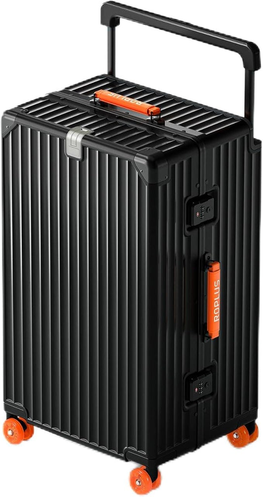 Aluminium Frame Checked- In Luggage with Smooth Jelly Wheels, Hardside Zipperless Rolling Suitcase with TSA Lock (Black, 28-Inch)