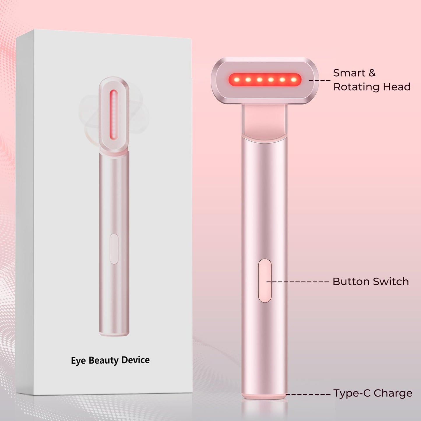4-in-1 Light-Therapy-Wand,Red Light Therapy for Face and Neck - Microcurrent Facial Device for Anti-Aging - Face & Eye Massager Skincare (2 Colors led Light)