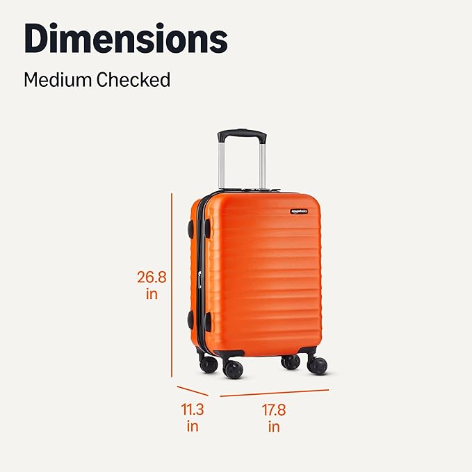 Amazon Basics 26" Hardside Medium Checked Luggage, Hardshell Suitcase With Wheels, Expandable For Up to 15% More Space, With Scratch-Resistant Surface, Four Multi-directional Wheels, Orange