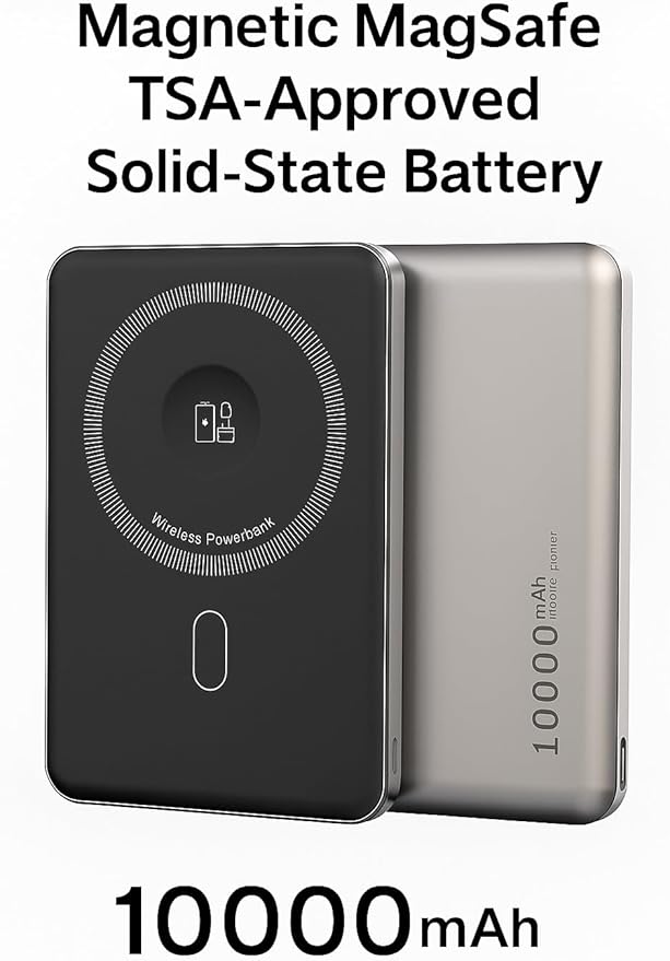JORDISA Slim Power Bank Titanium 10000mAh - Magnetic Fast Charging Slim Portable Charger, Slim Power Bank Portable Charger for Travel and Daily Use - Lightweight and Durable