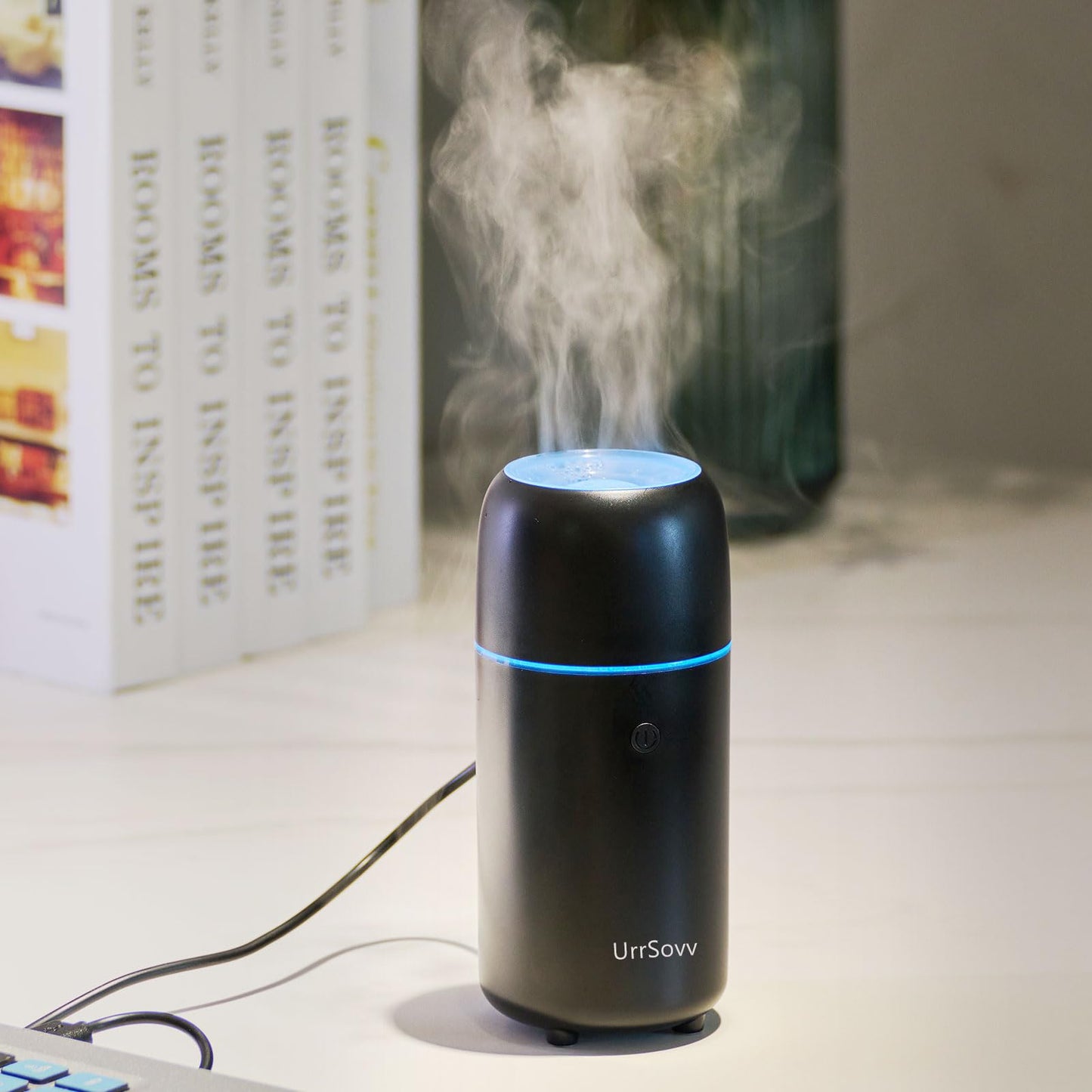 UrrSovv Humidifiers Car Diffusers for Essential Oils USB Car Humidifier Aromatherapy Diffusers with 7 Color Flame Lights for Car Home Office Gift (Black)