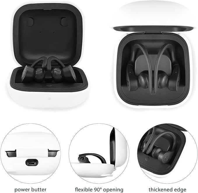 Compatible with Powerbeats Pro, Soft Silicone Case with Gold Heart Pattern for Powerbeats Pro Case with Cute Butterfly Keychain for Girls Women (White)