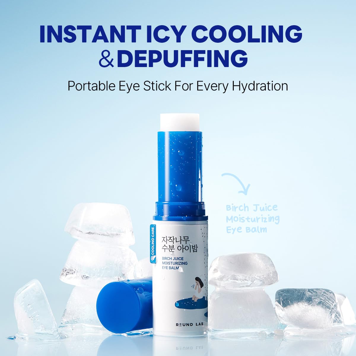 ROUND LAB Birch Juice Icy Cooling Eye Stick – Depuffing Glow Booster Balm for Puffy Eyes, Dark Circles, Fine Lines | On-the-Go Moisturizer | Korean Skincare | 0.35 oz