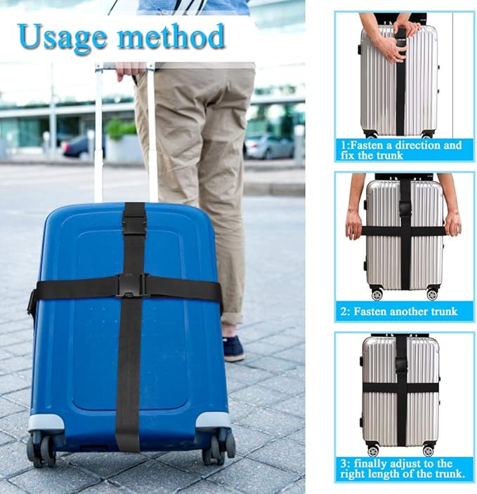 2Pcs Luggage Straps for Suitcase Travel Accessories TSA Approved, 80In Long Belts to Keep Your Suitcase Secure, Adjustable Bag Straps with Quick-Release Buckle for Travel Bag Closure, Blue