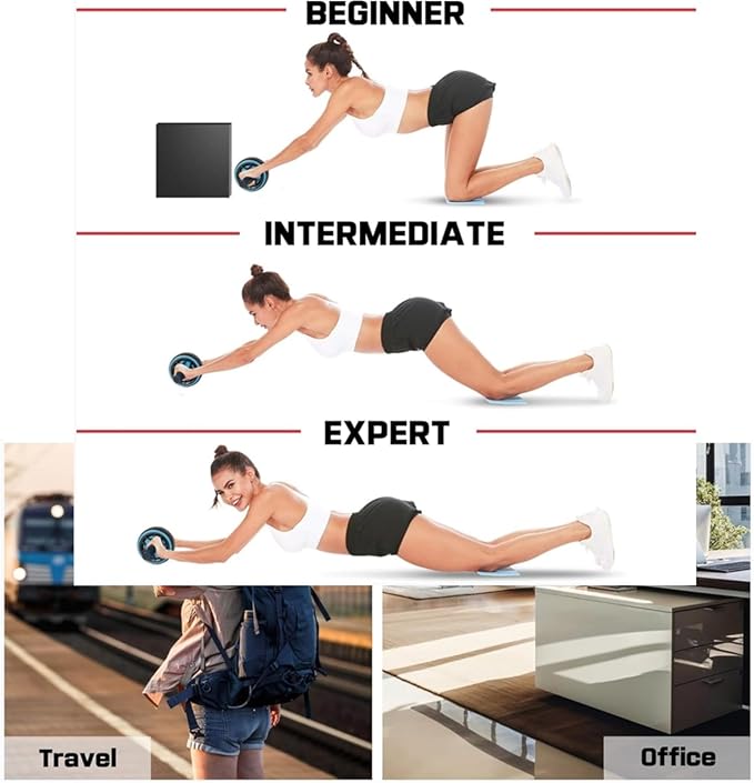 Ab Roller Wheel and Knee Mat, Abs Workout Equipment for Abdominal & Core Strength Training, Home Gym Fitness Exercise Wheels for Women Men, Abdominal Wheel