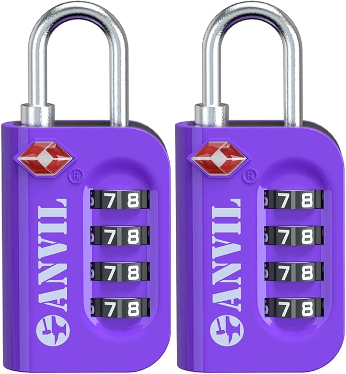 ANVIL TSA Approved Luggage Lock - 4 Digit Combination, 10,000 Combinations, Easy-Read Password Window, Travel Lock for Suitcases, Backpacks, Gym & Student Lockers, Baggage
