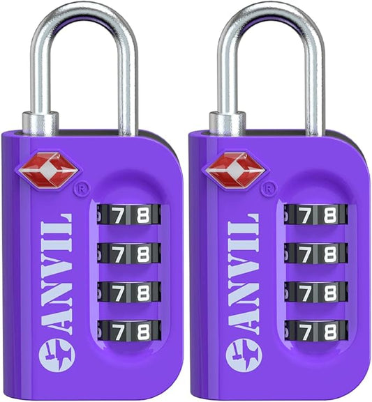ANVIL TSA Approved Luggage Lock - 4 Digit Combination, 10,000 Combinations, Easy-Read Password Window, Travel Lock for Suitcases, Backpacks, Gym & Student Lockers, Baggage