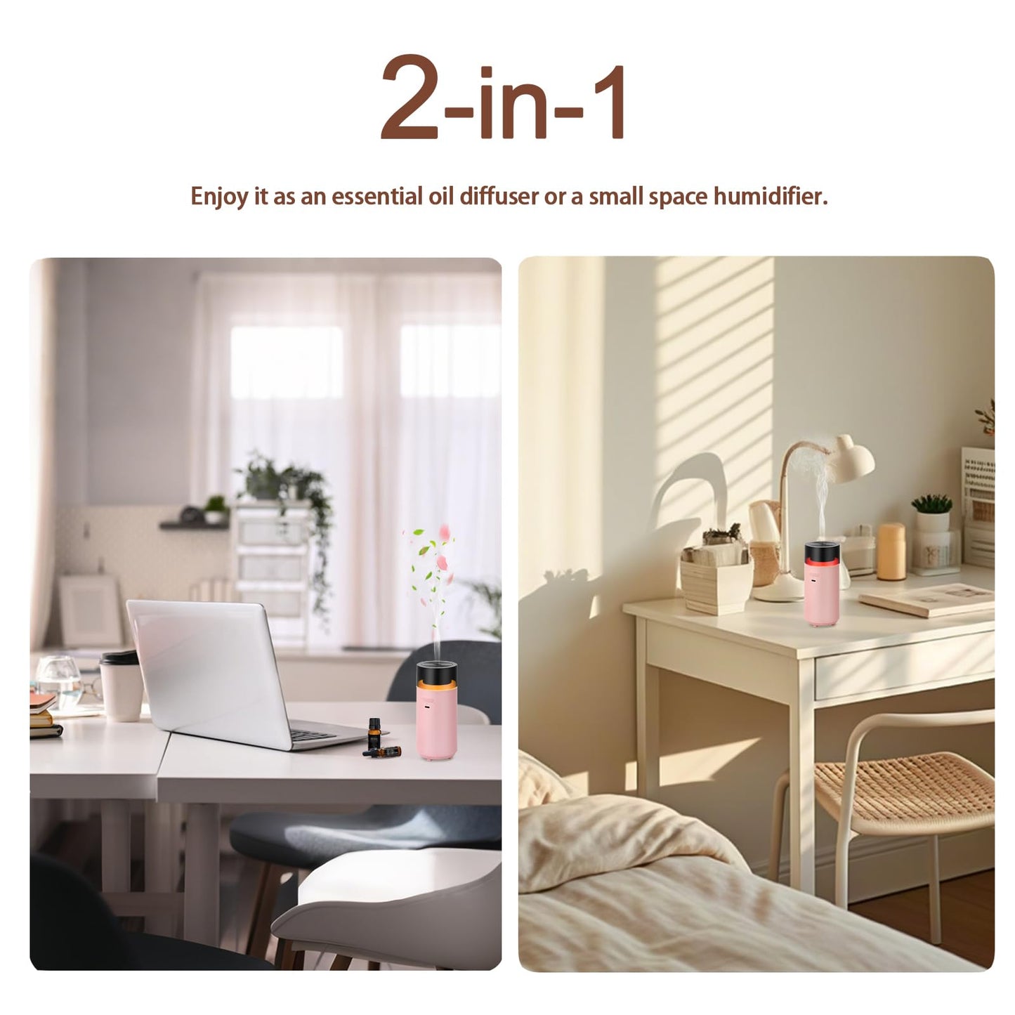 YIXIUTEN Portable Diffuser for Essential Oil,Cordless Cool Mist Aromatherapy Car Diffuser,Built-in 3000mAH Rechargeable Battery,4/8 Timer Modes, Auto On/Off with Car,for Home,Office,Travel(Pink)