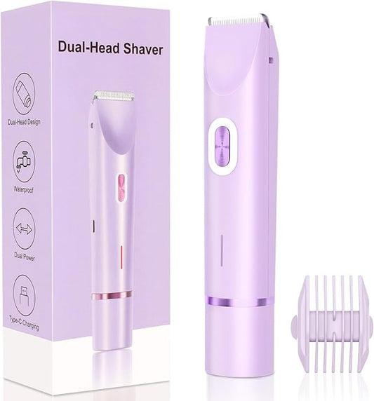 2025 New 2-in-1 Electric Bikini Trimmer for Women - Dual Head Electric Razor,Waterproof Painless Bikini Shaver, Pubic Hair Trimmer for Private Area & Body Hair, Purple
