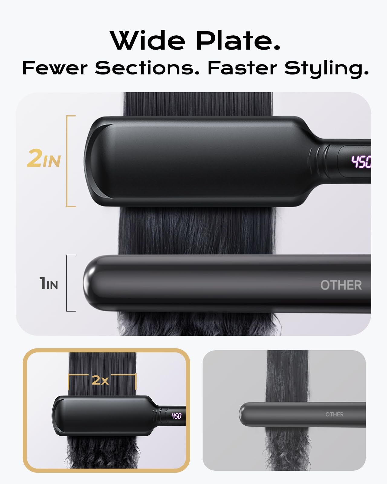 Titanium Flat Iron Hair Straightener for Natural Hair, 2 inch Hair Straightener for Thick Hairs, Silk Press Flat Iron Wide Plate