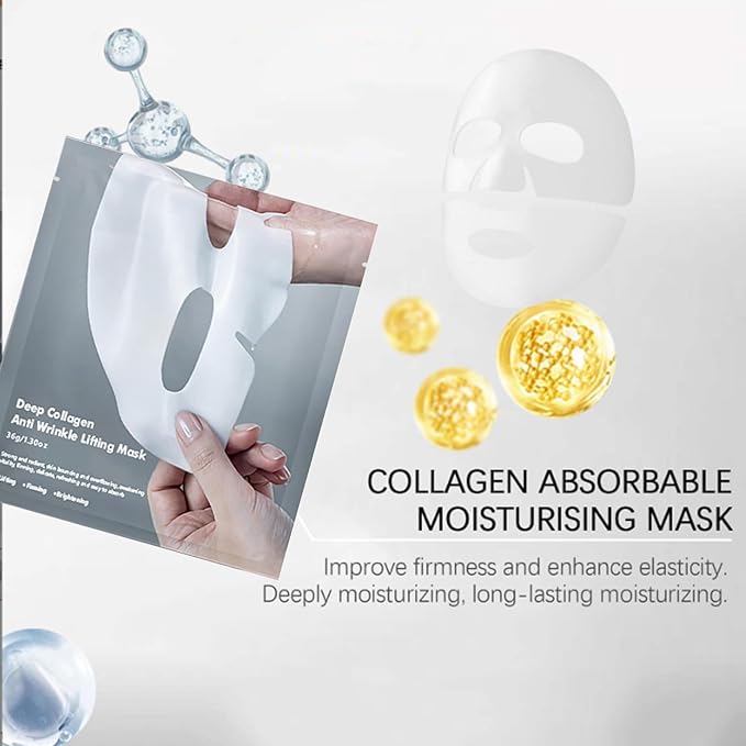 Collagen Face Mask 4-Pack - Hydrogel Sheet Mask with Hyaluronic Acid & Peptides for Instant Glow,Korean overight Wrapping Face Sheet,Elasticity Enhancing,Firming,Moisturizing
