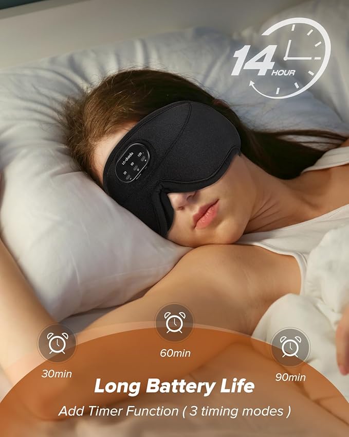 LC-dolida Sleep Headphones, White Noise Bluetooth Sleep Mask 3D Wireless Eye Mask for Sleeping, Sleep Mask with Bluetooth Headphones for Side Sleepers Travel Yoga, Cool Gifts for Men Women