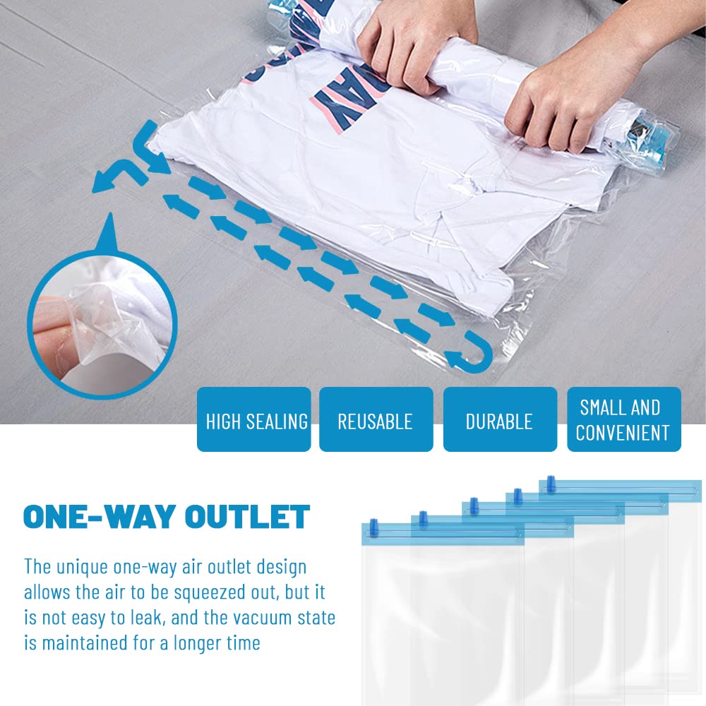 5Pcs Small Size Space Saver Vacuum Storage Bags, Hand Rolled Dust Proof Compression Bags for Travel, Travel Space Saver Bag, Vacuum Sealer Bags for Clothes (50x40cm/20x16in)