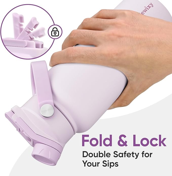 32 oz Insulated Water Bottle, 2-in-1 Lid, Straw & Spout with Protected, Leak Proof, Keep Cold, Stainless Steel, Metal, Reusable, Handle, for Outdoor, Gym and School, 2 Lids, Pale Mauve