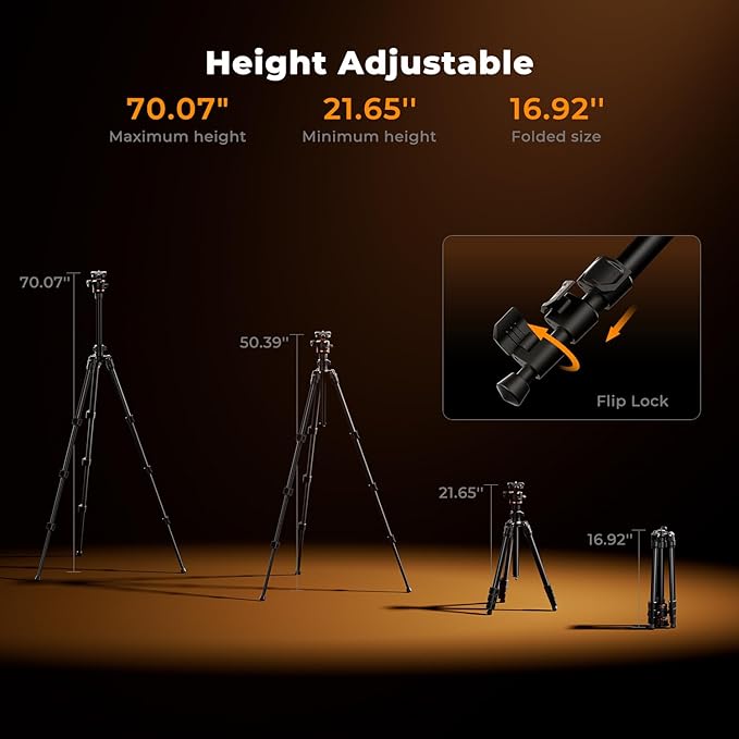 K&F CONCEPT 70" Camera Tripod, Lightweight Travel Tripods for Camera with 360 Degree Ball Head Load Capacity 17.6lbs, Cellphone Clip for Smartphone Live Streaming Vlog K234A3+BH-36