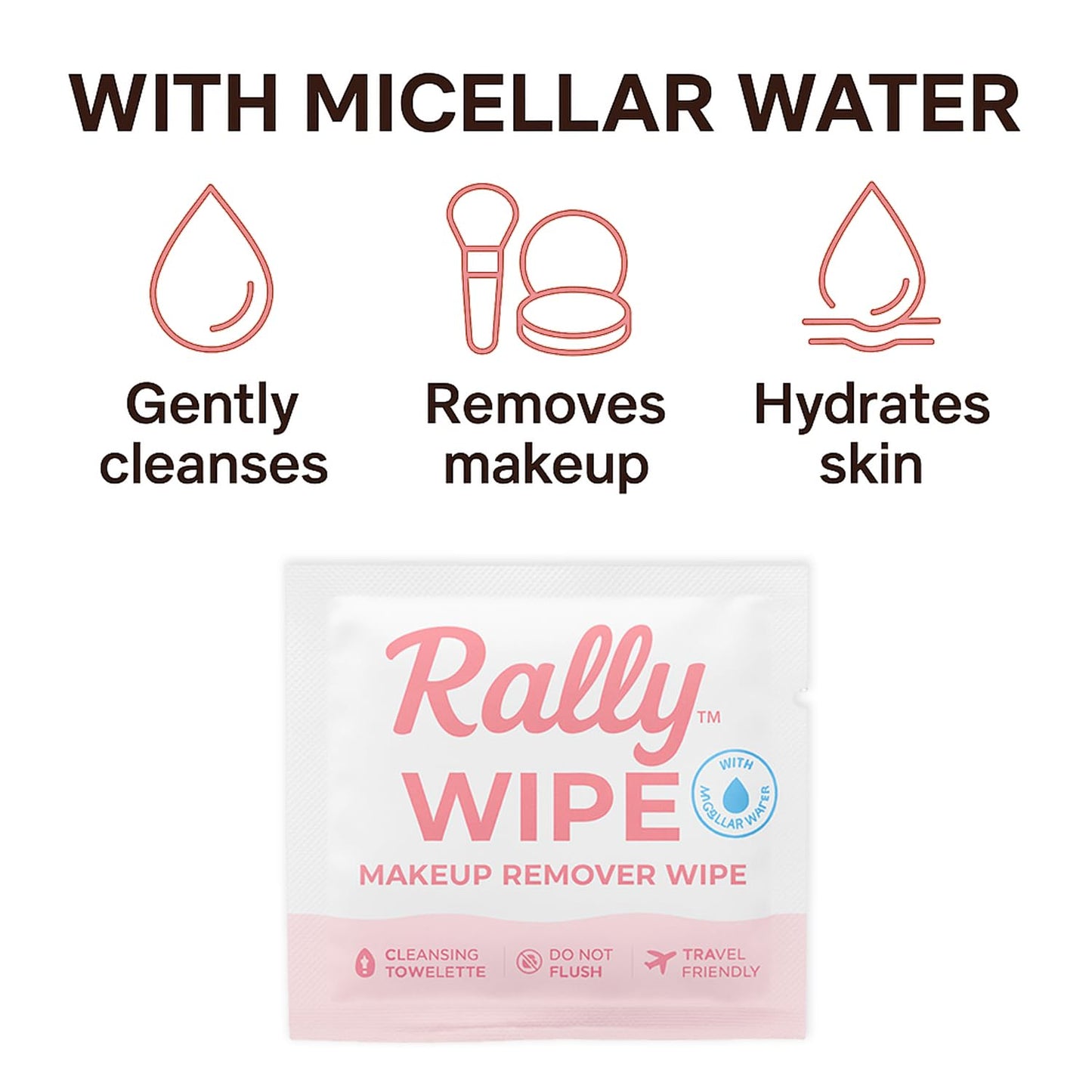 Rally Wipes – Mess-Free Individually Wrapped Makeup Remover Wipes with Micellar Water, Vitamin E, Aloe – Individually Wrapped for Travel, Gym, Car & Purse (30 Count)