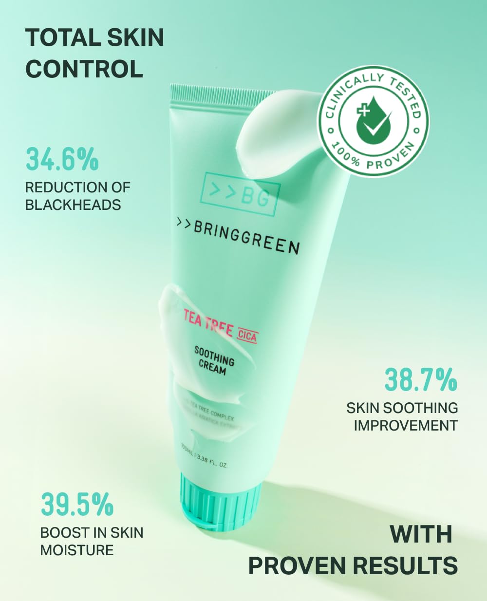 BRING GREEN Tea Tree Cica Soothing Cream Plus 100ml Korean Skin care, calming and soothing, moisturizer for skin, facial cream, trouble care, Blackhead Removing Pore care (Pack of 1)
