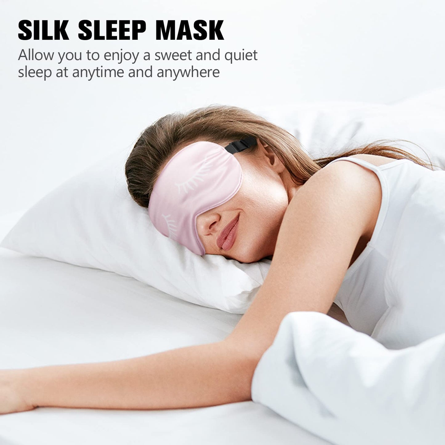 Jecery 6 Pieces Silk Sleep Eye Masks Soft Eye Masks Adjustable Blindfold Eyeshade Sleep Eye Cover Smooth Sleeping Masks with Storage Bag for Women Men Sleep Travel Nap