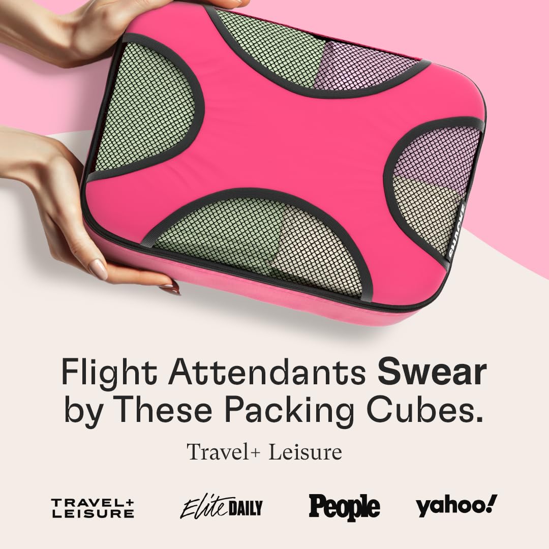 Shacke 6 Set Packing Cubes for Travel - Compression Packing Bags/Travel Organizer - Luggage Organizer Bags for Traveling - Travel Essentials for Women - Cruise Must Haves Packing List (Precious Pink)
