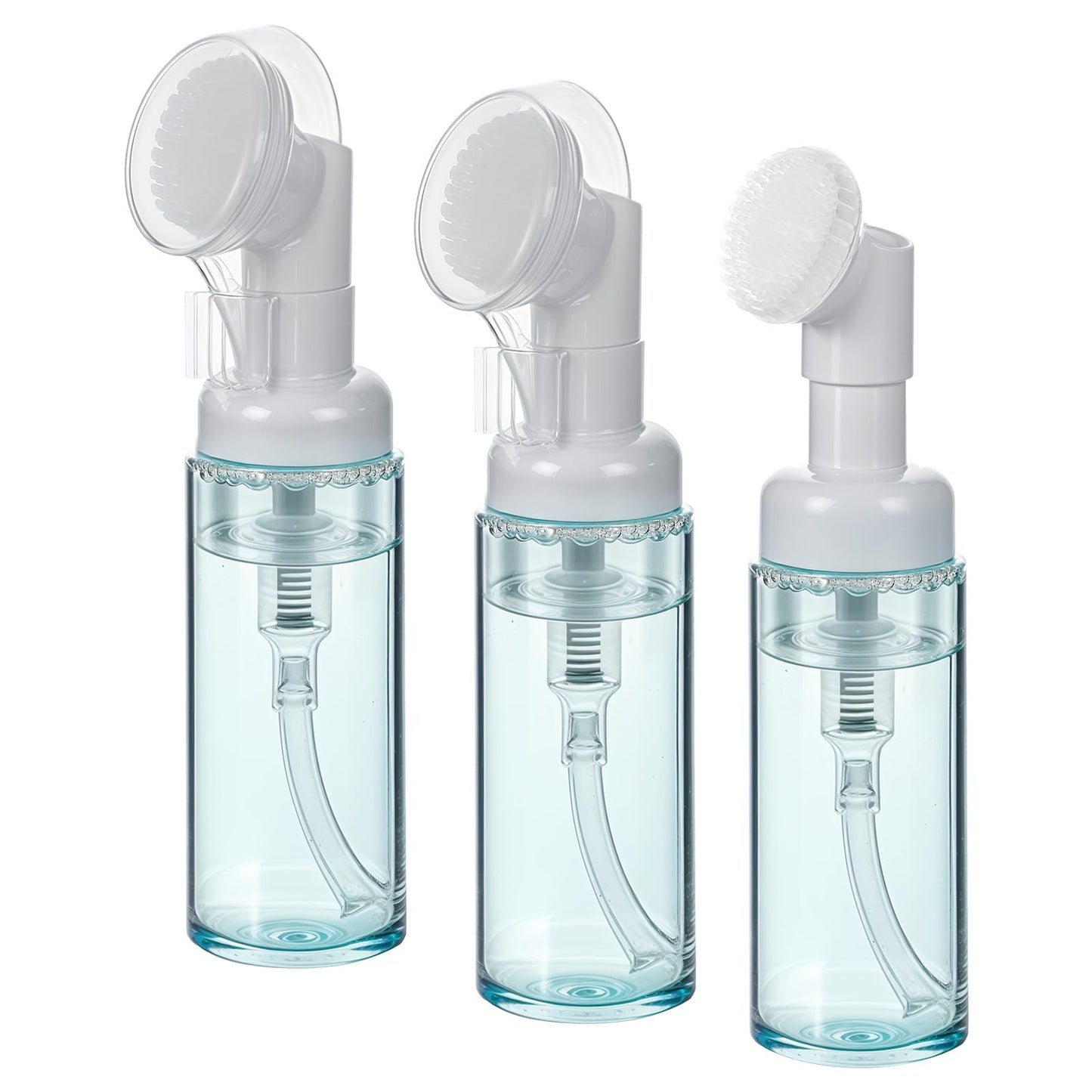 3Pcs 2oz Empty Facial Cleanser Foaming Bottle Mousse Foam Gel Head Wash Brush Foam Bottle Pressure Type Cleansing Milk Beater Mini Foaming Soap Pump Dispenser for Travel Hand Soap Lash Clean Shampoo