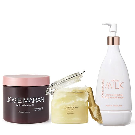 Josie Maran Let’s Do the Peppermint Twist Body Skin Care Set - Includes Argan Oil Whipped Body Butter, Sugar Body Scrub & Argan Milk Intensive Hydrating Body Renewal Serum (3 Pieces)