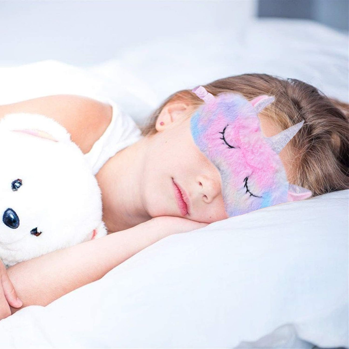 Ulbemoll Cute Unicorn Sleeping Mask, Soft Fluffy Plush Blindfold Funny Novelty Animal Sleep Mask Eye Cover Eyeshade for Kids Girls Boys Women Men Night Nap Travel Meditation (Rainbow, Unicorn)