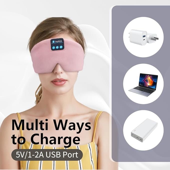 Joythink Sleep Headphones Bluetooth Sleep Mask Silk Kids Children Headband Earphones Bluetooth Eye Mask for Sleeping On Side Blackout Soft Sleep Earphones Music Eye Cover