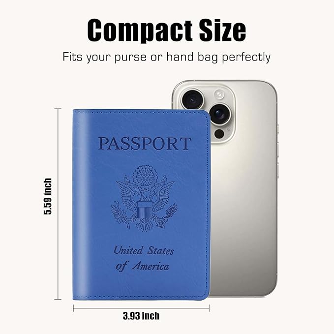 Cnycmy Passport Holder for Travel–Slim Travel Organizer for Passport, RFID Blocking,Boarding Pass, Credit Cards | Vegan Leather & Anti-Theft Design (Blue5)