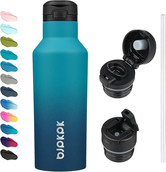 BJPKPK Insulated Water Bottle With Straw 17oz Stainless Steel Water Bottles With 2 Lids And Carry Handle Reusable Travel Metal Thermo,Indigo Black