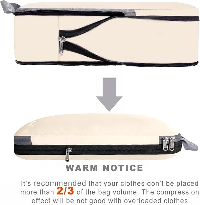 BAGAIL 4 Set/6 Set/8 Set Compression Packing Cubes Travel Accessories Expandable Packing Organizers (Cloth Pattern, 4-Beige)