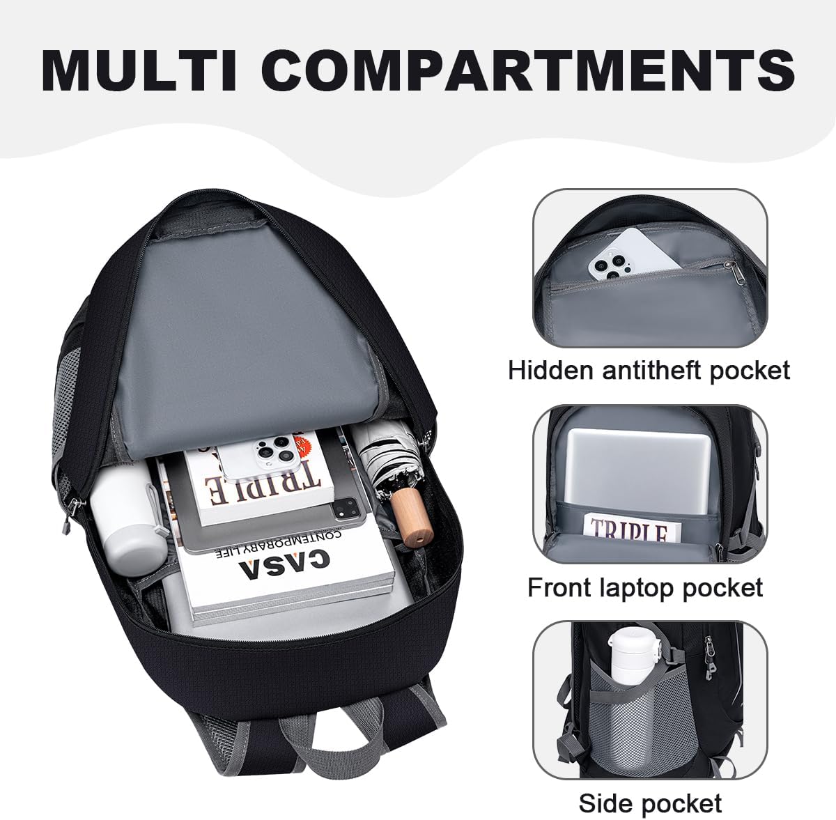 MIYCOO Backpack - Ultra Lightweight Packable Backpack for Travel Camping, 45L Hiking Back Pack Waterproof Foldable Daypack for Men Women Black