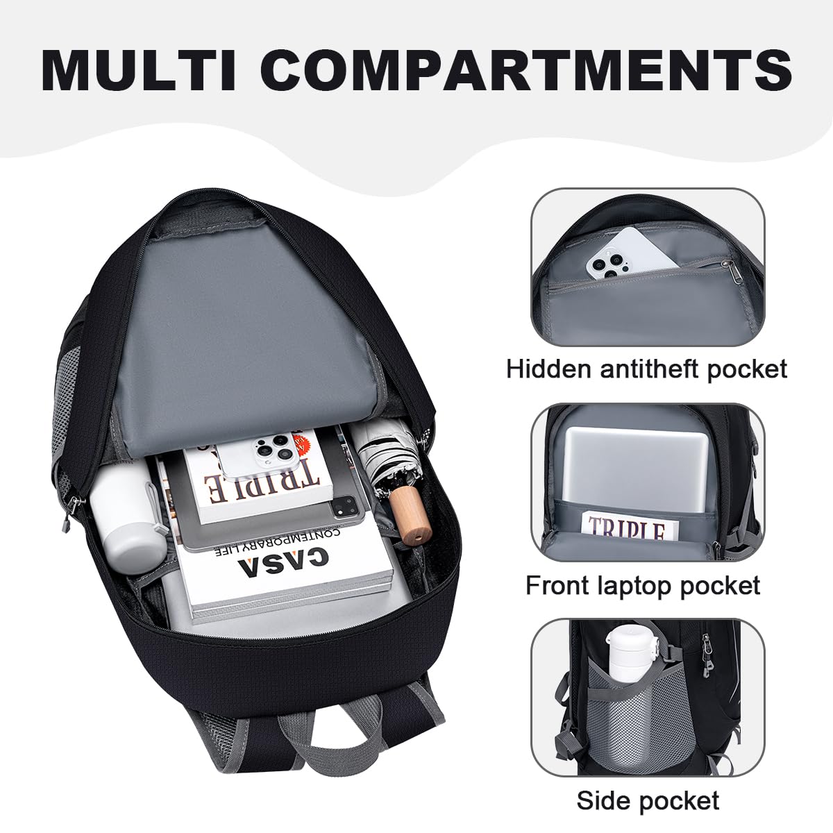 MIYCOO Backpack - Ultra Lightweight Packable Backpack for Travel Camping, 45L Hiking Back Pack Waterproof Foldable Daypack for Men Women Black